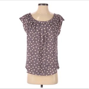 New LC Polka Dot Silky Pleated Tie Blouse Women XS